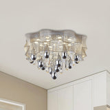 Led Flush Mount Beige Sheer Ceiling Lamp With Crystal Droplet - 20/25.5 Wide / 25.5