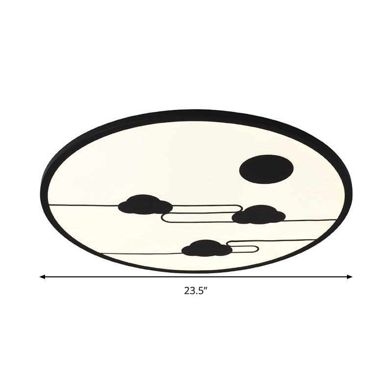 Circle Kindergarten Led Ceiling Light With Moon & Cloud Design - Flush Mount Acrylic Cartoon Fixture