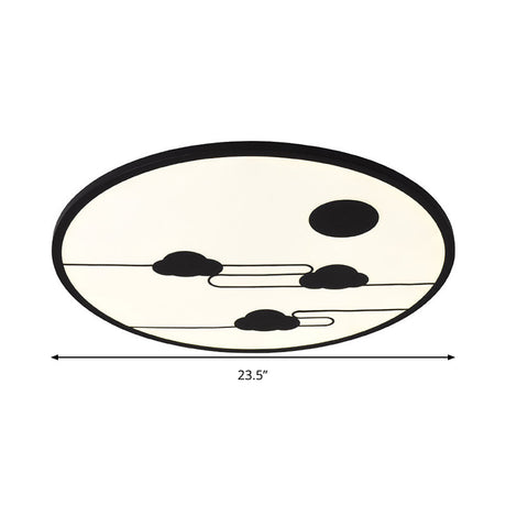 Circle Kindergarten Led Ceiling Light With Moon & Cloud Design - Flush Mount Acrylic Cartoon Fixture
