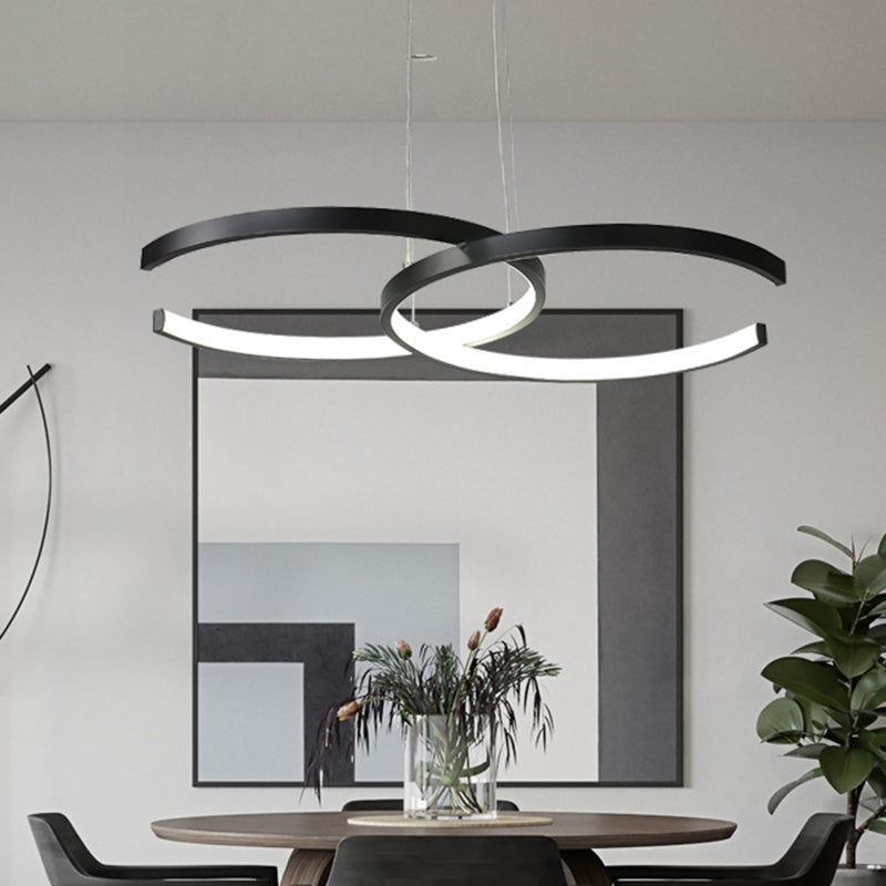 Dining Room Led Chandelier - Minimalist Black/White Drop Lamp With Dual C Acrylic Shade &