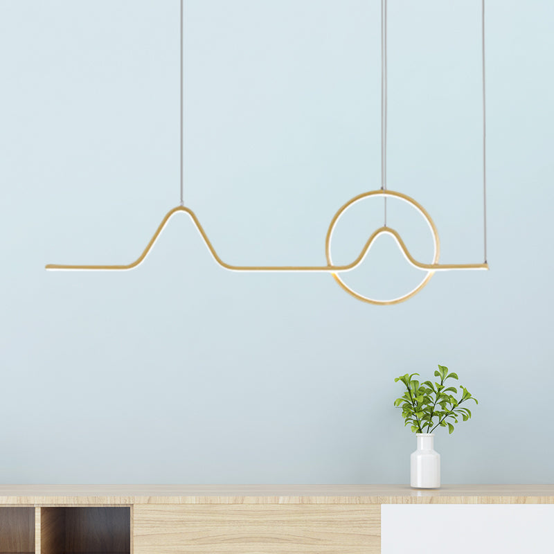 Modern Black/Gold Aluminum Linear Led Island Lighting With Sun And Mountain Design - Warm/White
