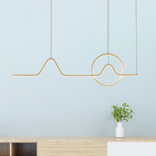Modern Black/Gold Aluminum Linear Led Island Lighting With Sun And Mountain Design - Warm/White