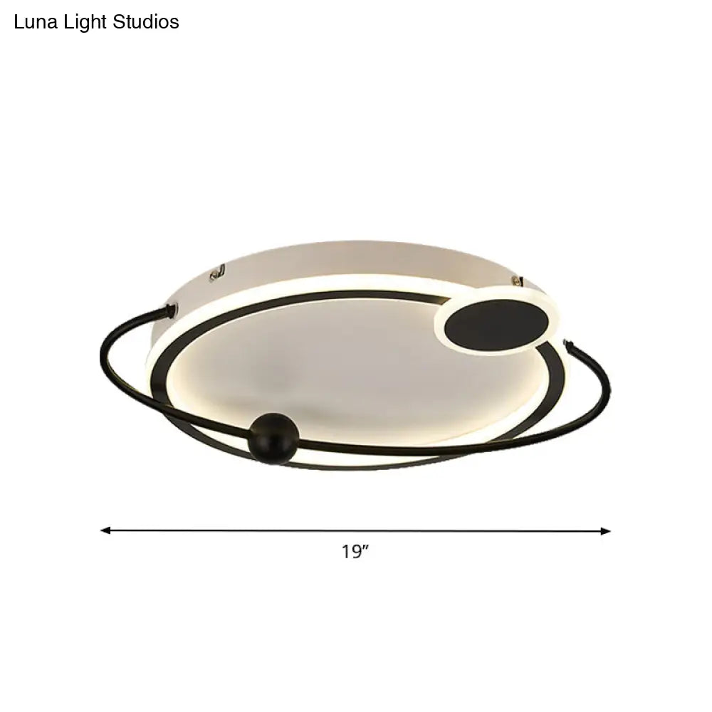 19’/23.5’ Modern Metallic Led Flush Mount Lamp In Black With Warm/White Light