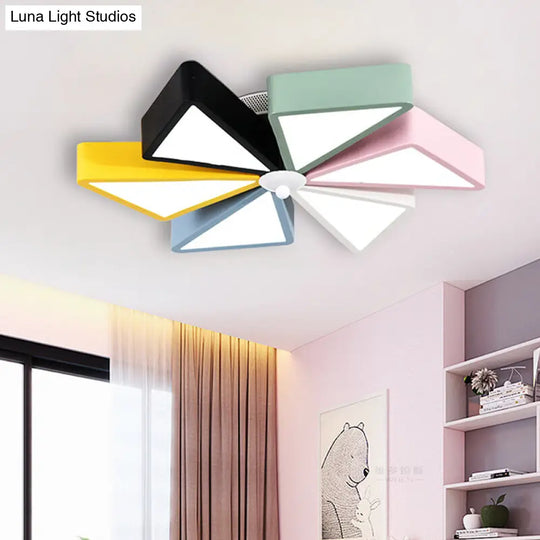 19.5/23.5 Modern Acrylic Led Flushmount Light - Windmill Design Blue & Pink Ceiling Lighting Remote