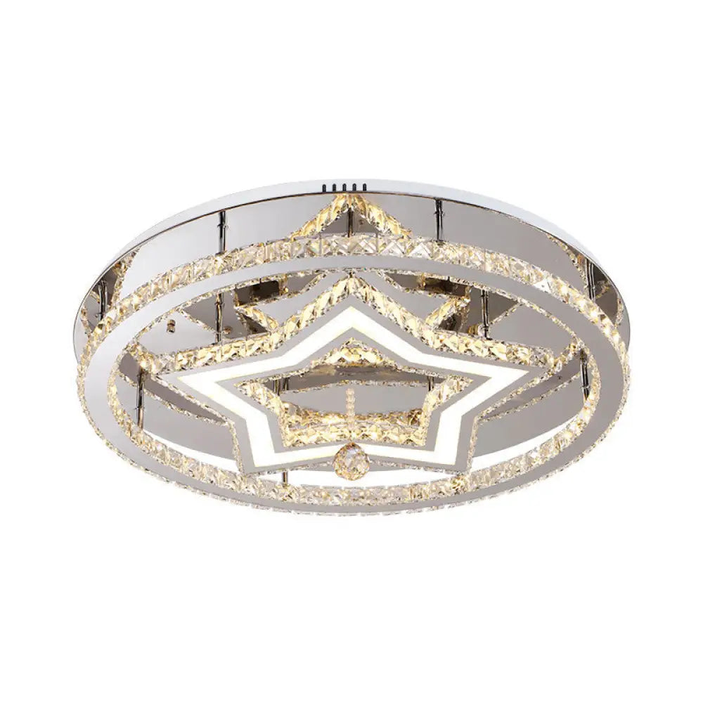 19.5/23.5 Star Crystal Semi Flush Mount Led Ceiling Fixture In Chrome - Warm/White Light Great Room