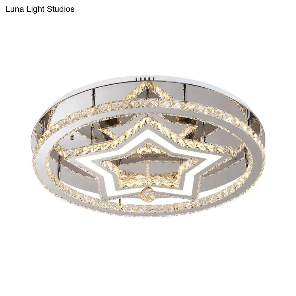19.5’/23.5’ Star Crystal Semi Flush Mount Led Ceiling Fixture In Chrome - Warm/White Light