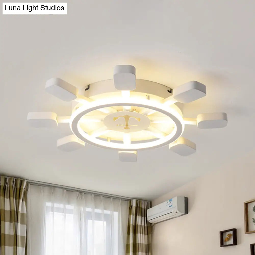 19.5/23.5 Wide Rudder Led Flushmount Light - Kids Acrylic Blue/White Ceiling Fixture Warm/White