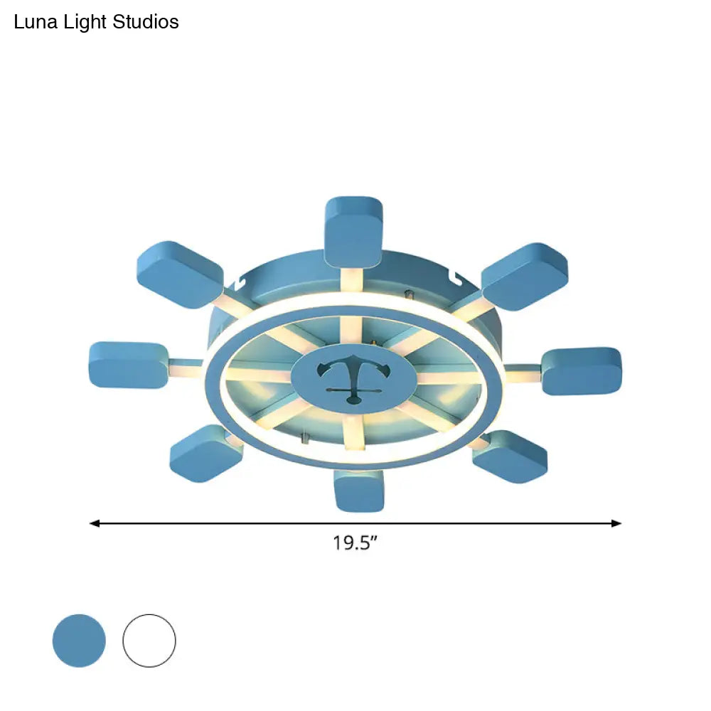 19.5’/23.5’ Wide Rudder Led Flushmount Light - Kids Acrylic Blue/White Ceiling Fixture Warm/White