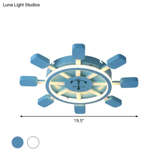 19.5’/23.5’ Wide Rudder Led Flushmount Light - Kids Acrylic Blue/White Ceiling Fixture Warm/White