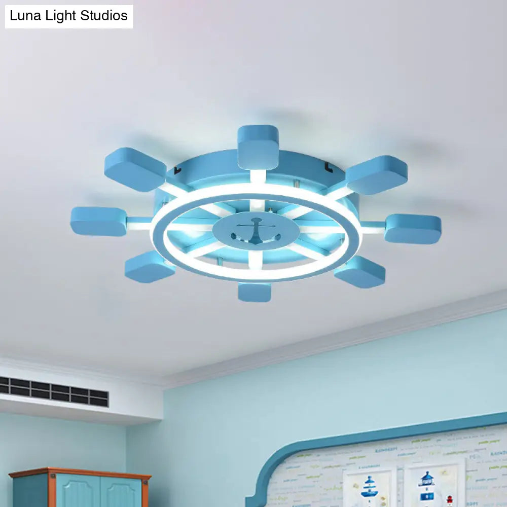 19.5/23.5 Wide Rudder Led Flushmount Light - Kids Acrylic Blue/White Ceiling Fixture Warm/White