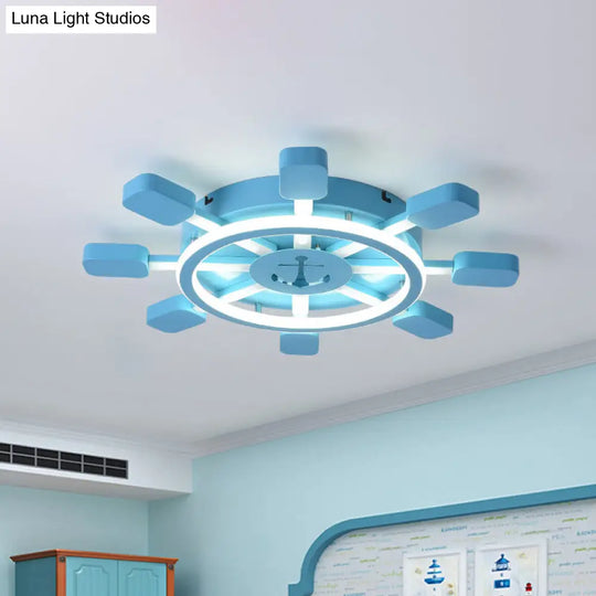 19.5/23.5 Wide Rudder Led Flushmount Light - Kids Acrylic Blue/White Ceiling Fixture Warm/White