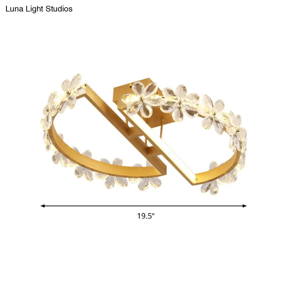 19.5’/29’ Petal Crystal Led Ceiling Mounted Fixture - Gold Flush Mount Lighting In Warm/White/3