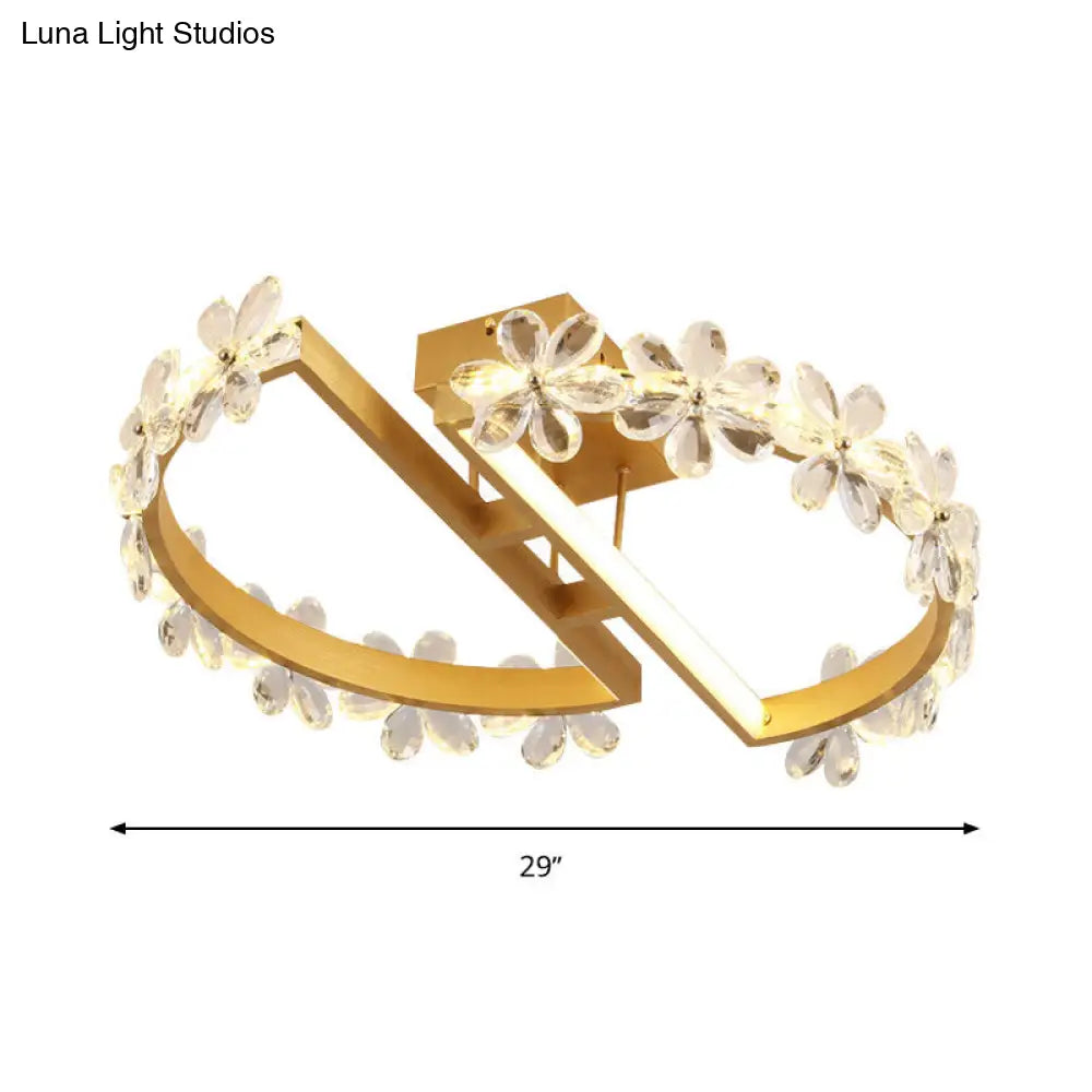 19.5’/29’ Petal Crystal Led Ceiling Mounted Fixture - Gold Flush Mount Lighting In Warm/White/3