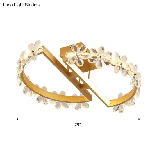 19.5’/29’ Petal Crystal Led Ceiling Mounted Fixture - Gold Flush Mount Lighting In Warm/White/3