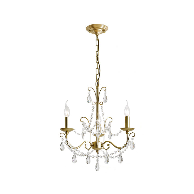 Traditional Candle Hanging Lamp - Metal Chandelier With Crystal Decor In Champagne (3/6 Heads)