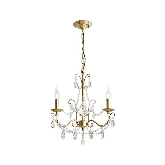 Traditional Candle Hanging Lamp - Metal Chandelier With Crystal Decor In Champagne (3/6 Heads)