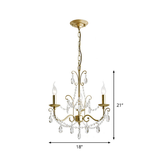 Traditional Candle Hanging Lamp - Metal Chandelier With Crystal Decor In Champagne (3/6 Heads)