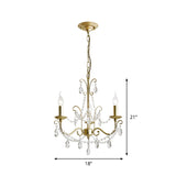Traditional Candle Hanging Lamp Metal Chandelier (3/6 Heads) In Champagne With Crystal Decor