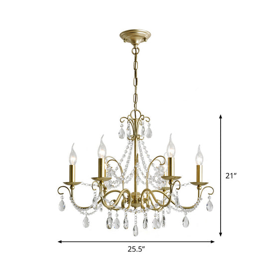 Traditional Candle Hanging Lamp - Metal Chandelier With Crystal Decor In Champagne (3/6 Heads)