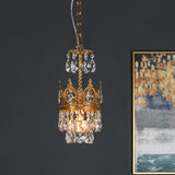 Traditional Crown-Shape Crystal Flush Hanging Lamp Kit With Hand Cut Brass Frame