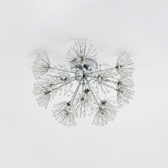 Firework Crystal Bead Ceiling Light - Elegant 9/15 - Bulb Chrome Flush Mount For Dinning Room