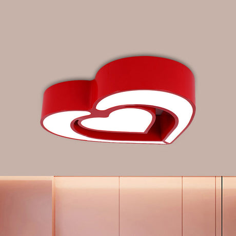 Kids Acrylic Dual Loving Heart Led Flush Ceiling Light - Red/Yellow/Blue Mount Lamp For Bedroom Red