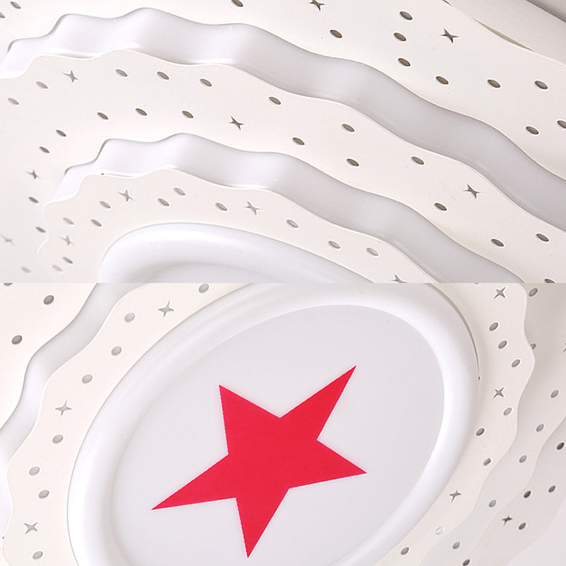 Modern White Metal Ceiling Lamp: Hollow Cake Shape Design With Starry Led Lighting For Bedrooms
