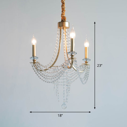 Rustic Iron 3-Headed Bedroom Pendant Light With Crystal Accents - Champagne Swooping Arm Candle