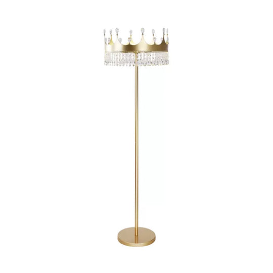 Traditional Crown Faceted Crystal Floor Lamp - 3-Bulb Lighting In Champagne For Living Room