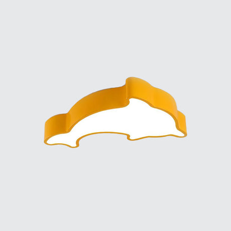 Dolphin Led Ceiling Light For Childrens Bedroom - White/Red/Yellow Acrylic Flush Mount Fixture