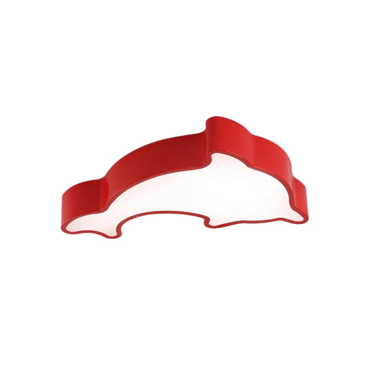 Dolphin Led Ceiling Light For Childrens Bedroom - White/Red/Yellow Acrylic Flush Mount Fixture