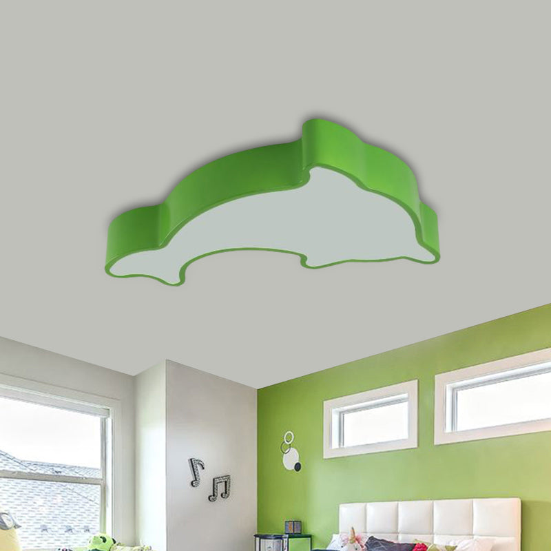 Dolphin Led Ceiling Light For Children’s Bedroom - White/Red/Yellow Acrylic Flush Mount Fixture