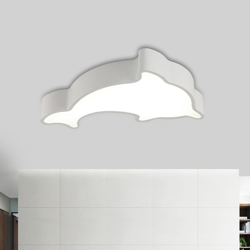 Dolphin Led Ceiling Light For Children’s Bedroom - White/Red/Yellow Acrylic Flush Mount Fixture