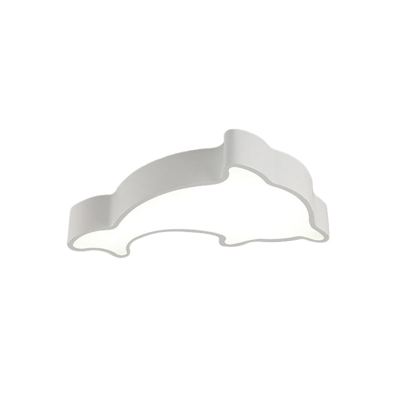 Dolphin Led Ceiling Light For Children’s Bedroom - White/Red/Yellow Acrylic Flush Mount Fixture