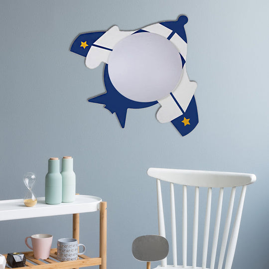 Children’s Led Ceiling Mount Light With Wooden Cartoon Pattern - Ideal For Kindergarten Dark Blue