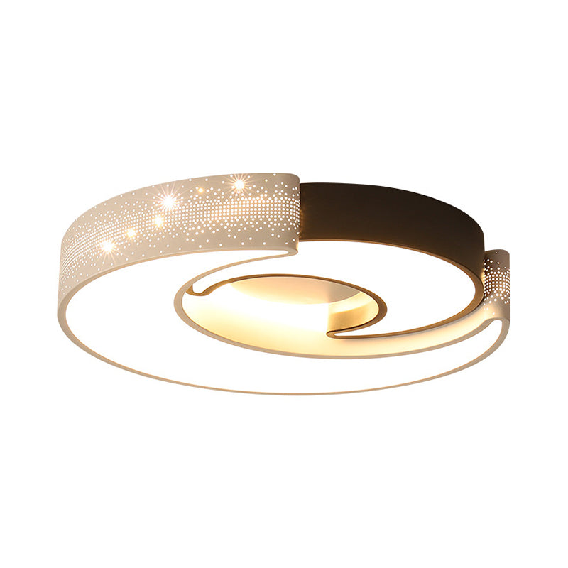 Contemporary 2 - Moon Led Flush Ceiling Light For Kid’s Bedroom - Metal Acrylic Black & White