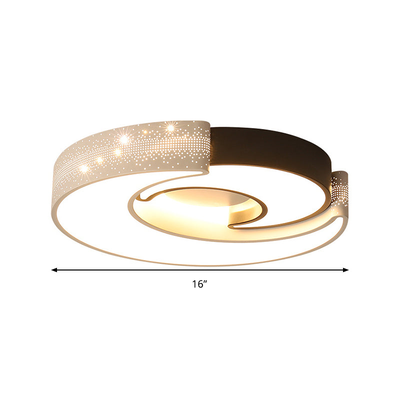 Contemporary 2 - Moon Led Flush Ceiling Light For Kid’s Bedroom - Metal Acrylic Black & White
