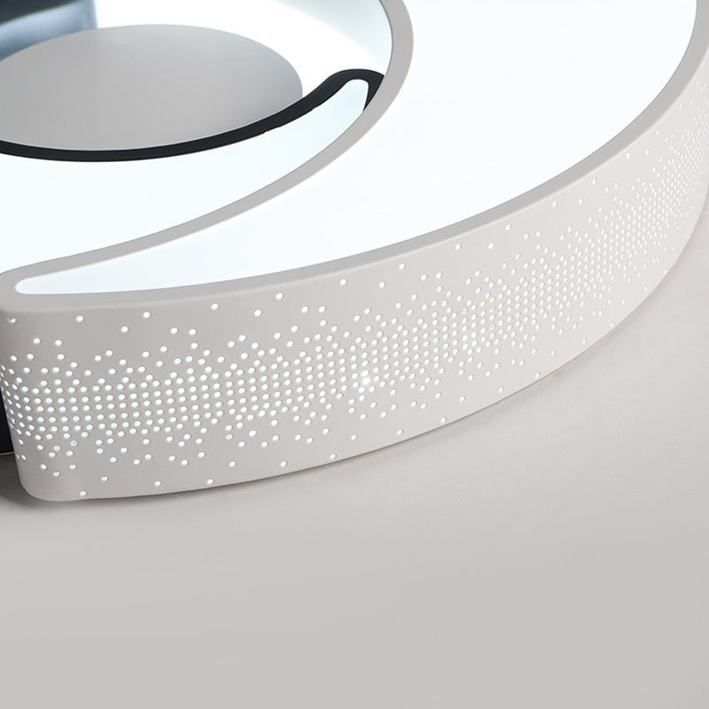 Contemporary 2 - Moon Led Flush Ceiling Light For Kid’s Bedroom - Metal Acrylic Black & White