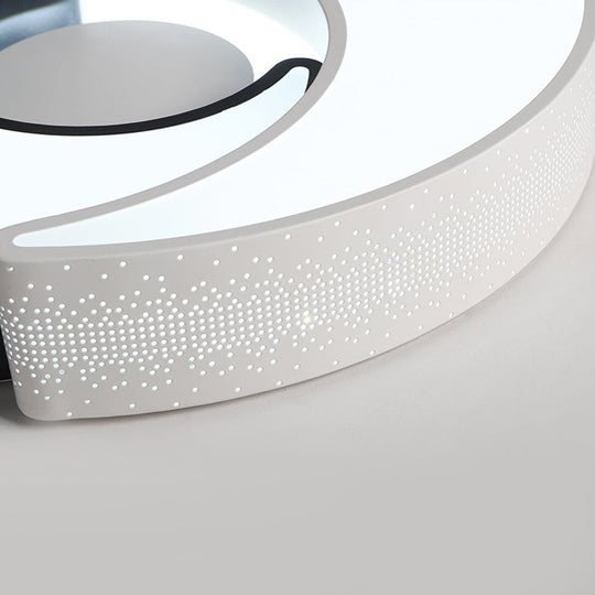 Contemporary 2-Moon Led Flush Ceiling Light For Kids Bedroom - Metal Acrylic Black & White