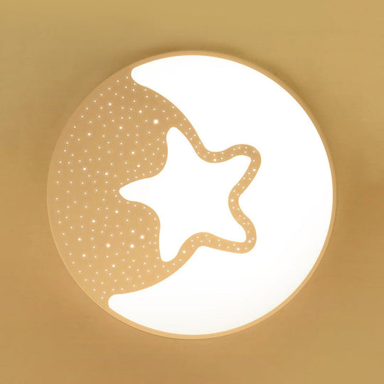 Starry Kid Bedroom Flush Ceiling Light - Crescent Metal Led Fixture In White