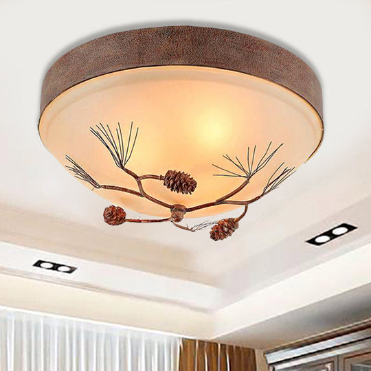 Traditional Beige Ceiling Light Fixture With Frosted Glass Drum Shade - 3 Lights For Bedroom