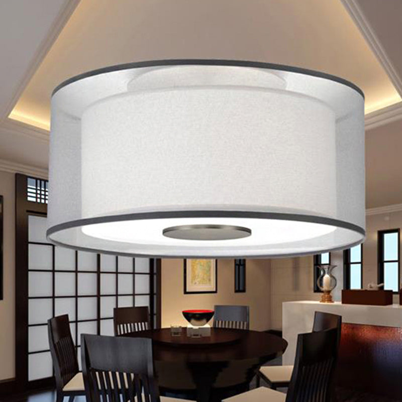 Classical White Fabric Drum Flush Mount Lamp - 4 Lights Ceiling Light Fixture 16’/19.5”/23.5’ Wide