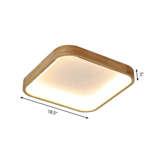 Minimalist Led Flush Ceiling Light With Wood Shade - Warm/White Options 14.5’/18.5’ Width