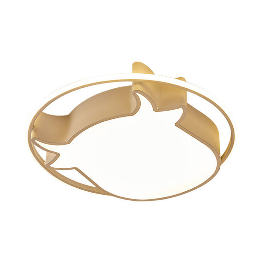 Animal-Inspired Ring Kids Flush Ceiling Light: Eye-Caring Ox Head Acrylic Lamp