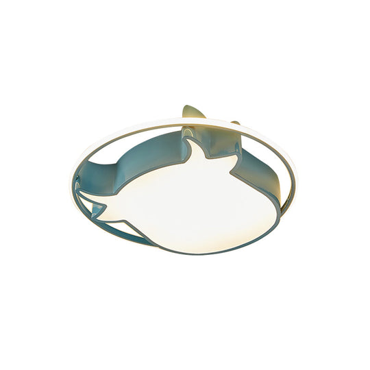 Animal-Inspired Ring Kids Flush Ceiling Light: Eye-Caring Ox Head Acrylic Lamp
