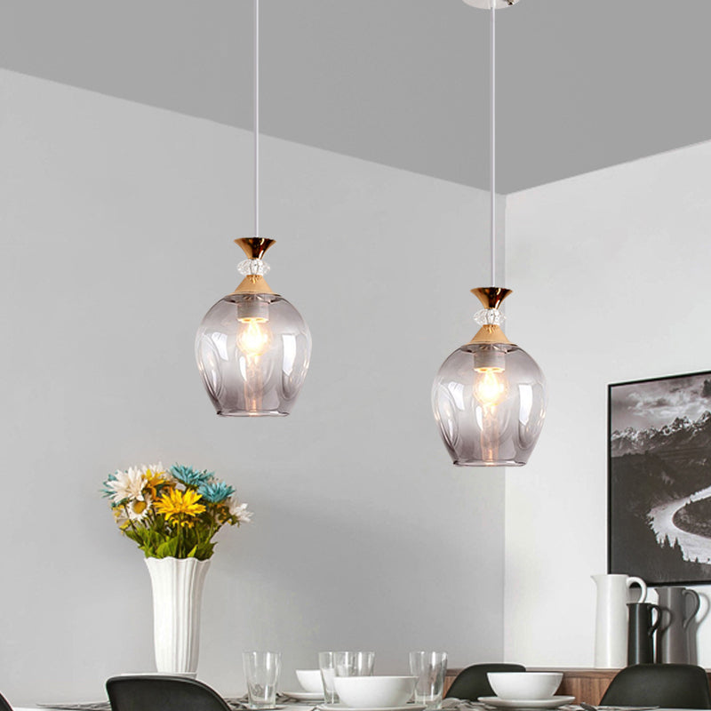 Sleek Cup-Shape Modern Pendant With Grey/Blue/Amber Dimpled Glass - 1 Light Hanging Fixture