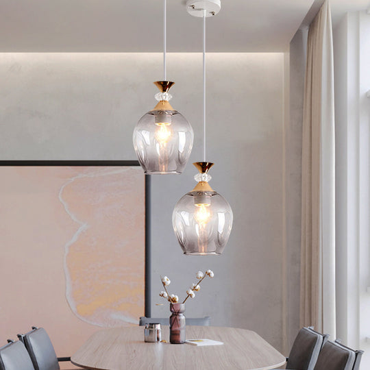 Sleek Cup-Shape Modern Pendant With Grey/Blue/Amber Dimpled Glass - 1 Light Hanging Fixture