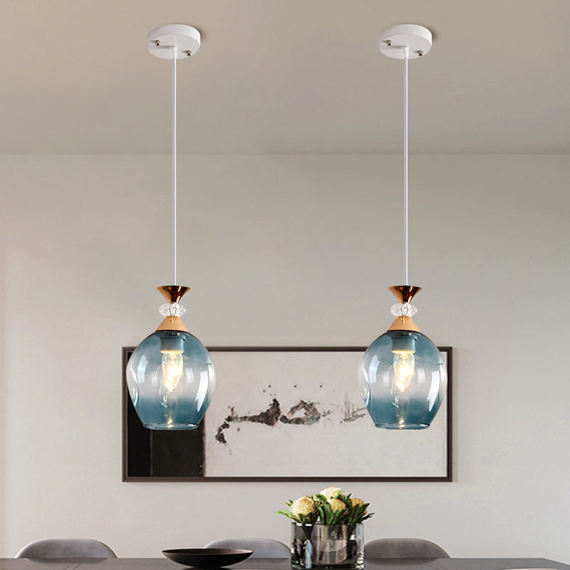 Sleek Cup-Shape Modern Pendant With Grey/Blue/Amber Dimpled Glass - 1 Light Hanging Fixture