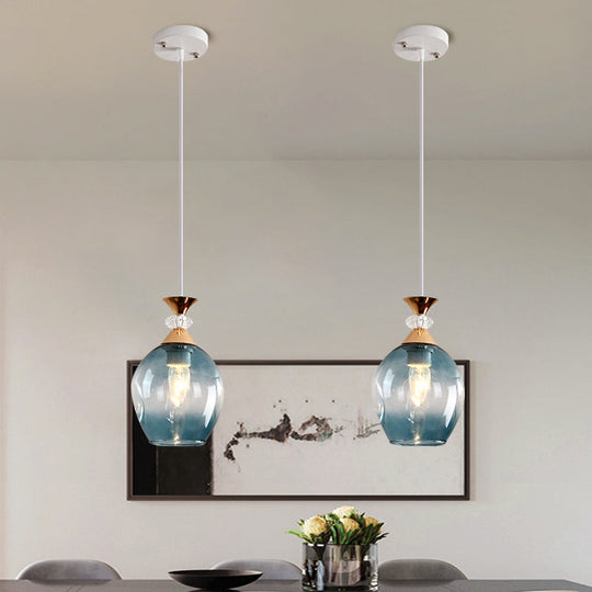 Sleek Cup-Shape Modern Pendant With Grey/Blue/Amber Dimpled Glass - 1 Light Hanging Fixture