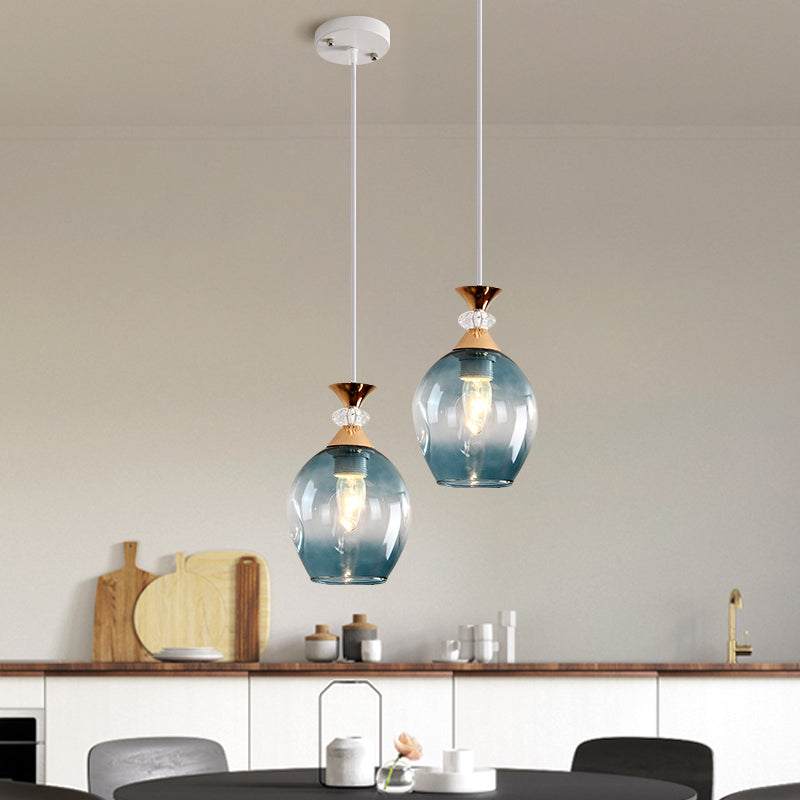 Modern Cup-Shaped Glass Pendant Light With Multi-Colored Dimples